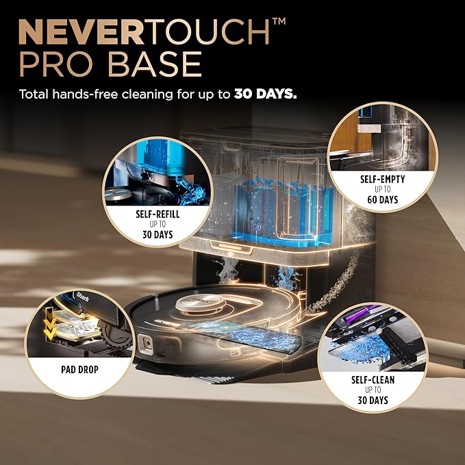 Shark Robot Vacuum & Mop Combo, PowerDetect NeverTouch Pro, Self-Emptying, Self-Refill with Self-Clean Pad Wash & Dry, 60-Day Debris Capacity, 30-Day Refill Tank, 5 PowerDetect Technologies, RV2820ZE
