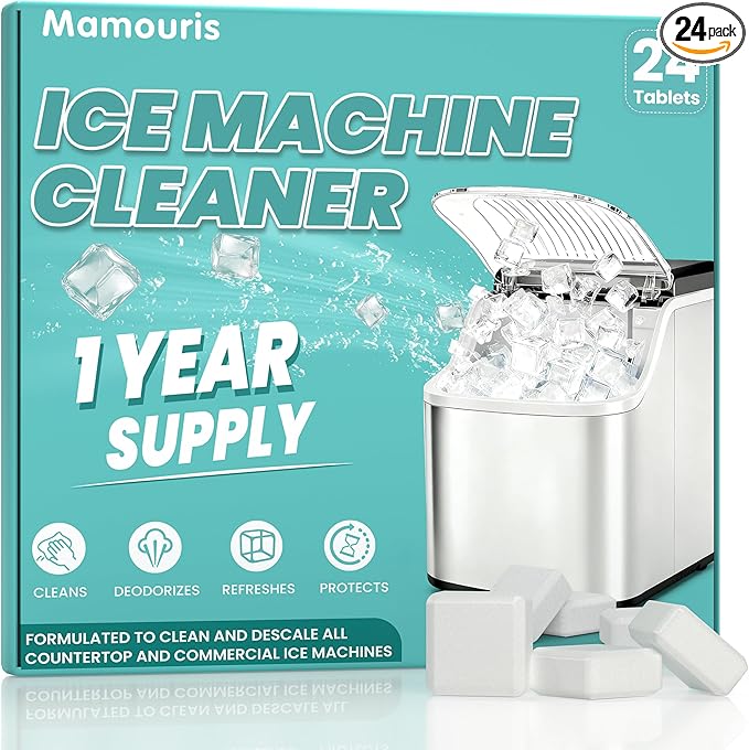 Ice Machine Cleaner Maker Descaler, 24 Pack Cleaner Tablets for Ice Maker, Countertop Nugget Ice Maker Cleaner, Crystal Clear Ice, Compatible with Frigidaire, Opal, GE Profile, Igloo