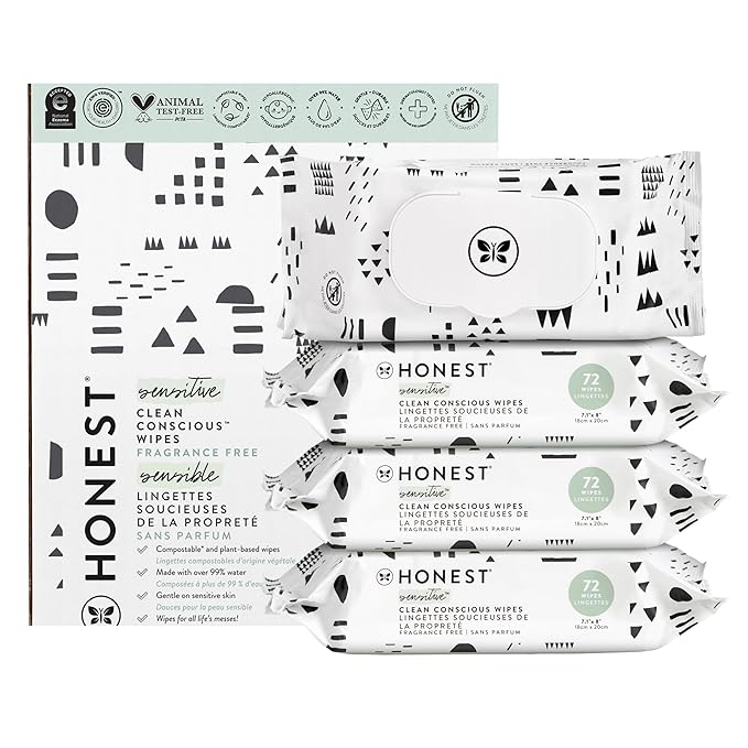 The Honest Company Hypoallergenic Multi-Use Baby Wipes for Sensitive Skin Baby Pattern Play 288 Count