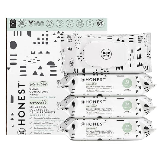 The Honest Company Hypoallergenic Multi-Use Baby Wipes for Sensitive Skin Baby Pattern Play 288 Count