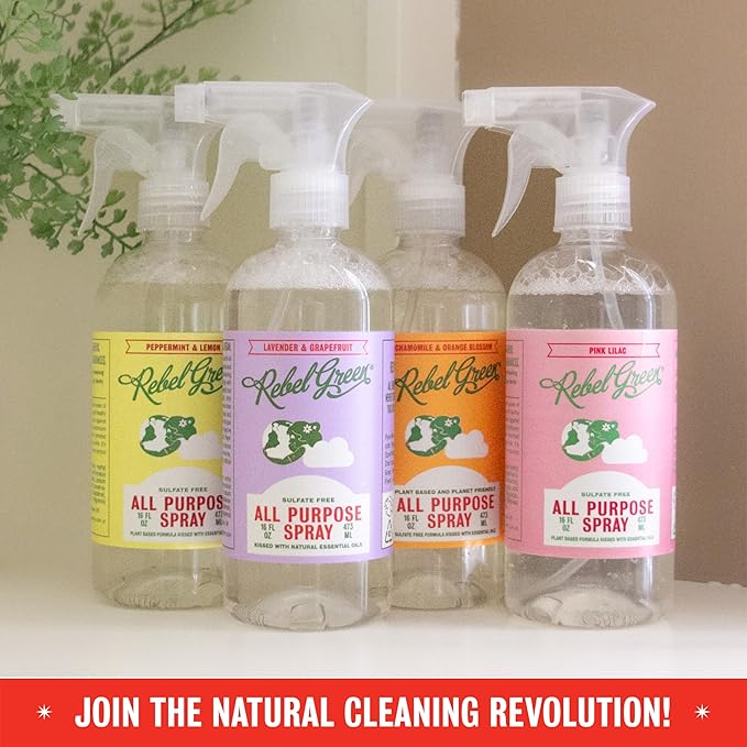 Rebel Green Natural All-Purpose Cleaning Spray - Plant-Based Multi-Surface Cleaner with Essential Oils for Kitchen, Bath, Countertops and More - Frankincense - 16 oz - 2 Pack