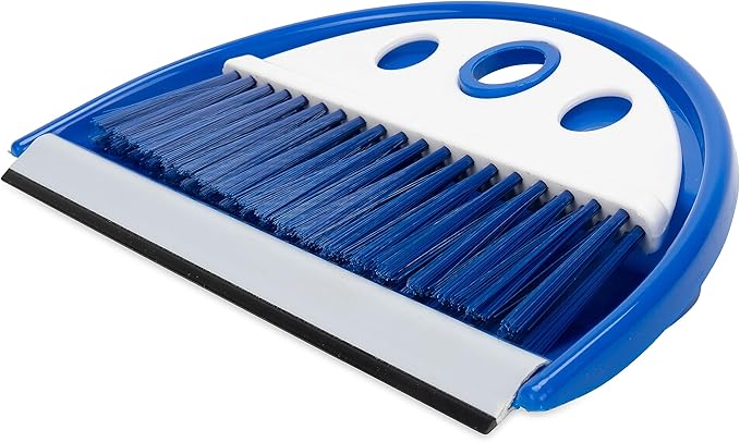 Camco Dust Pan with Whisk Broom-Whisk Broom Snaps into Dust Pan After Use|Hanger Hole for Convenient Storage|Excellent for Traveling,RVs,Campers Campsites,Dorm Rooms&More-(43945),Blue,1 Size