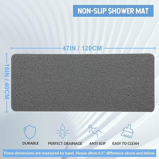 Non-Slip Bathtub Mat, Anti Slip Shower Mat, Fast Drying Bathtub Mats, Foot Scrubber Mat, Anti Slip Mat for Tub, Floor, Bathroom, Kitchen, Home, Hotel (Grey 47"×16")