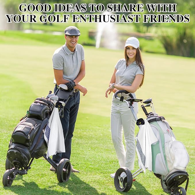 Vabean 2 Pcs 22 x 44 Large Golf Towel Caddie Style Center Cut Caddy Hanging Fast Drying Golf Club Cotton and Polyester Blend Camping Towels(White-Green, White-Blue)