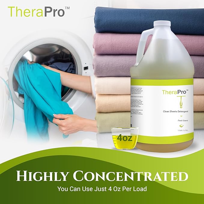 TheraPro Natural Liquid Laundry Detergent for Massage Sheets & Spa Linens - 1 Gallon - Professional Grade Biodegradable Laundry Detergent Removes Tough Stains Left by Oil & Creams - Fresh Clean Scent