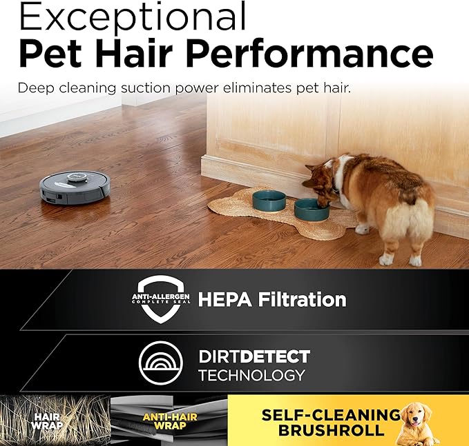 Shark PowerDetect Self-Empty Robot Vacuum with NeverStuck Technology, Auto Deep-Clean Carpets & Hardfloors, XL 60 Day Capacity HEPA Bagless Base Neutralizes Odors, for Pet Hair, Black (AV2820AE)