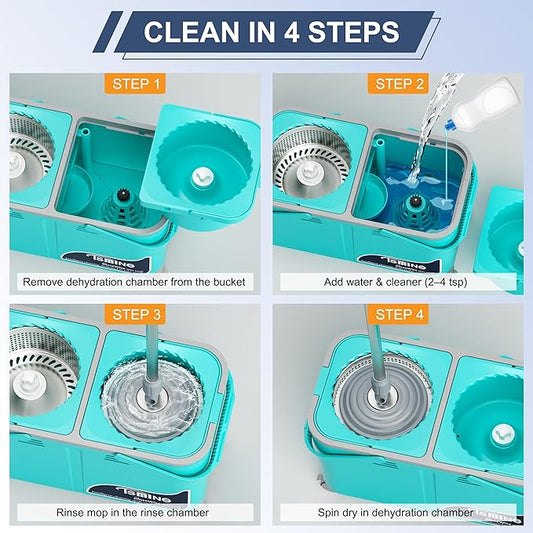 Easy-Use Spin Mop for Cleaner, Controlled Rinsing, Clean & Dirty Water Separation Mop Bucket for Pet & Family Homes,360° Swivel Wheels, Safe for Hardwood & Tile, Adjustable Handle,6 Reusable Mop Heads