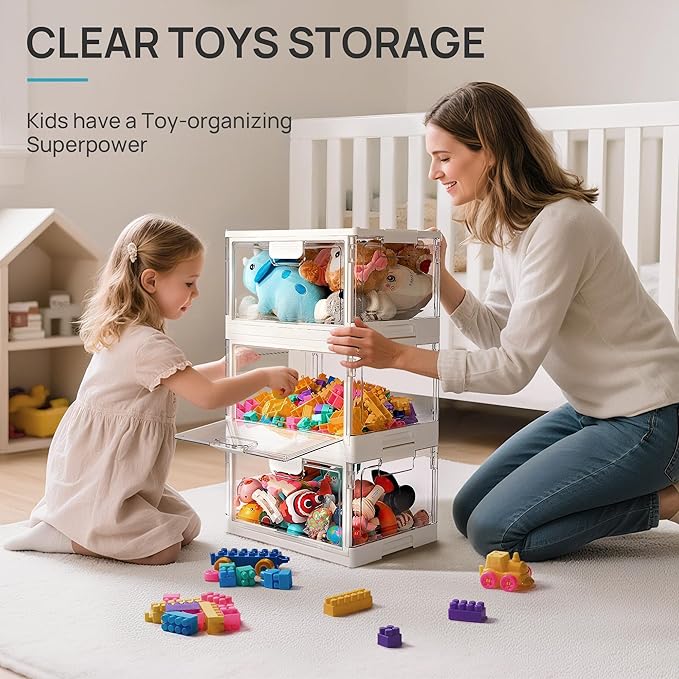 Vtopmart 1 Pack Clear Stackable Storage Bins with Lids 24QT, Foldable Storage Boxes with Doors Open Front, Plastic Closet Organizer for Craft, Toys, Pantry Organization