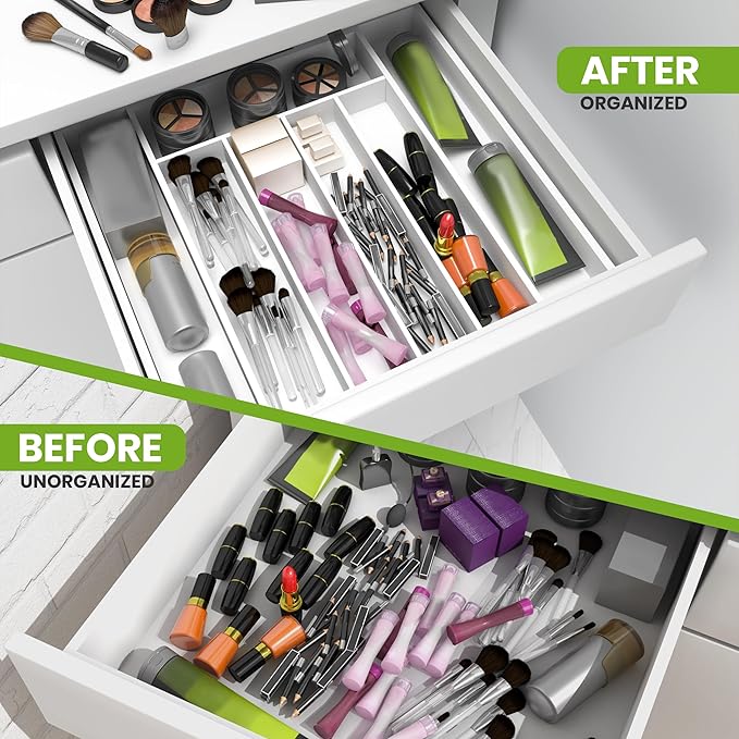 Utopia Kitchen Expandable Bamboo Utensil Drawer Organizer, Silverware Organizer for Cutlery, Flatware Holder (5-7 Slots, White) - Pack of 1
