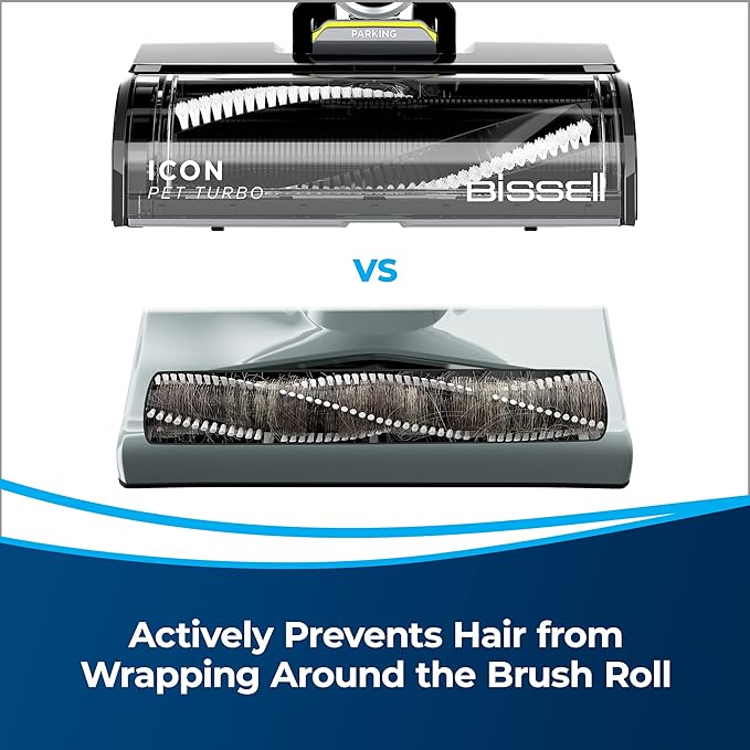 Bissell ICONPet Turbo Vacuum with Powerful Turbo Boost Suction, Tangle Free Brush Roll, & Parking Break, LED Crevice + Dusting Brush Tool, LED Motorized TurboBrush Tool, & Wall Mount. Color May Vary
