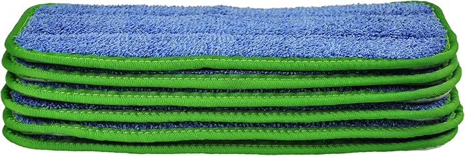 CleanAide All-Purpose Microfiber Twist Yarn Mop Pads for Dust, Dirt & Pet Hair, Hook & Loop Backing, Machine Washable & Reusable, Home & Commercial Cleaning, 10-Inch, 6-Pack, Green