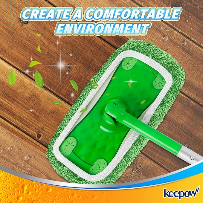 KEEPOW Reusable Wet Pads Refills Compatible with Swiffer Sweeper Mop, Dry Sweeping Cloths, Microfiber Wet Mopping Cloths for Hardwood Floor Cleaning, 4 Pack (Mop is Not Included)
