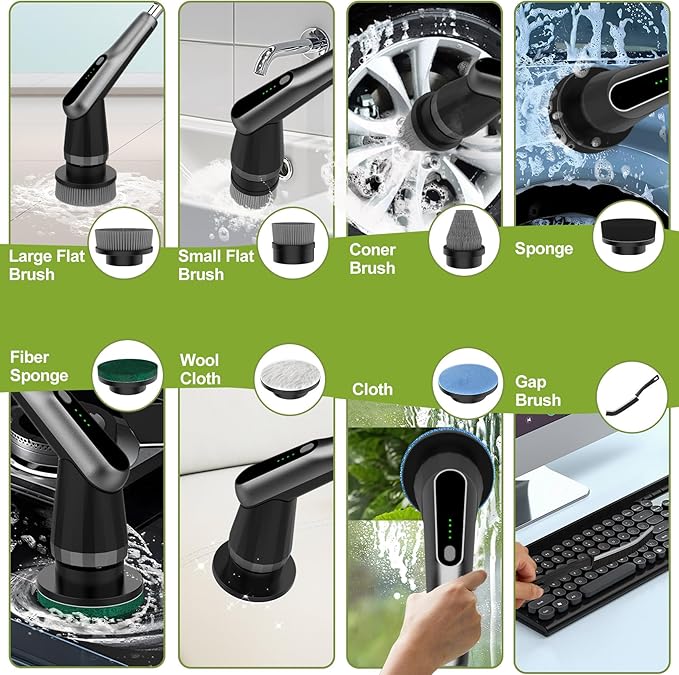 WKY-Electric Spin Scrubber - Upgraded 10-in-1 IPX7 Waterproof Shower Scrubber, Retractable Handle & 2-Speed for Toilet, Bathroom, Bathtub, Tile Floors