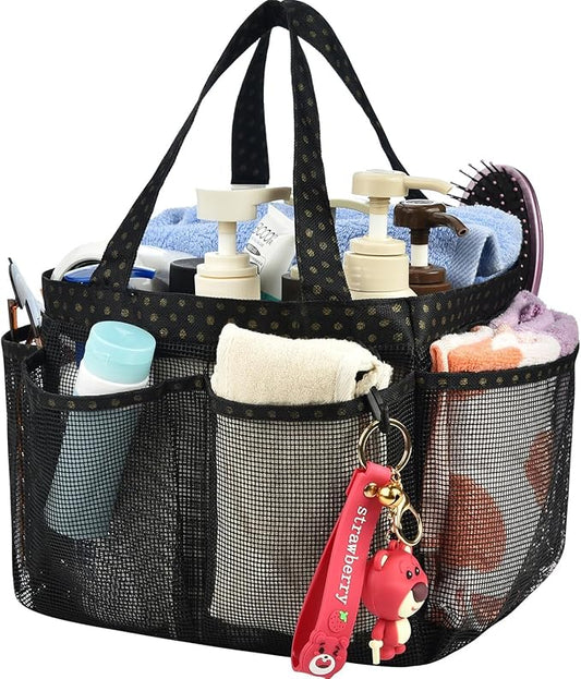 Haundry Mesh Shower Caddy Basket, Large College Dorm Bathroom Caddy Organizer with Key Hook and Oxford Handles, 8 Pockets, Hanging Portable Tote Bag for Camp Gym