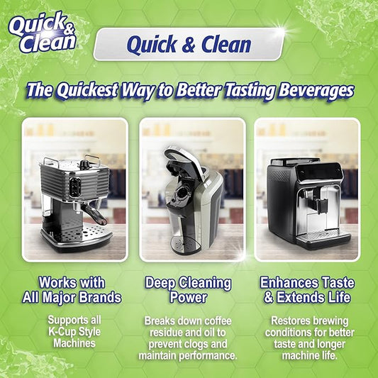Quick & Clean [18-Pack] Cleaning Pods - K Cup Cleaner Pods for Keurig - 2.0 Coffee Machine Compatible, Removes Stains, Non-Toxic and Eco-Friendly