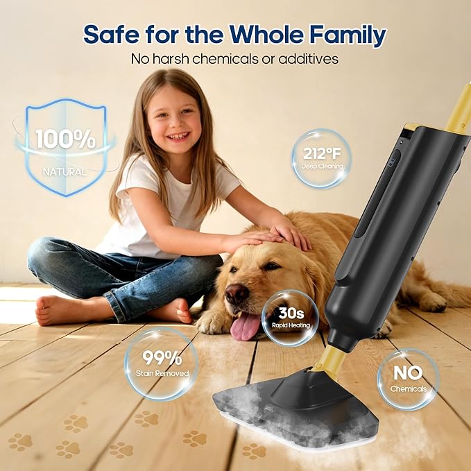 NEWBULIG Steam Mop for Hardwood/Tile/Carpet, Lightweight Steamer Cleaner for Floor Cleaning, 16.4 FT Cord and 2 Washable Pads