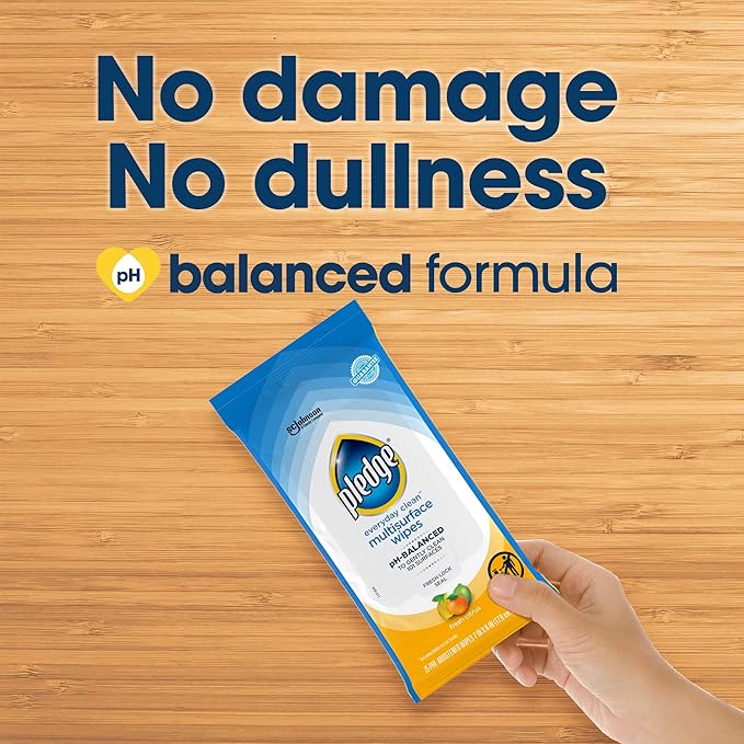 Pledge Multisurface Cleaning Wipes, pH Balanced, Fresh Citrus, 25 Count (Pack of 3, 75 Total Wipes)