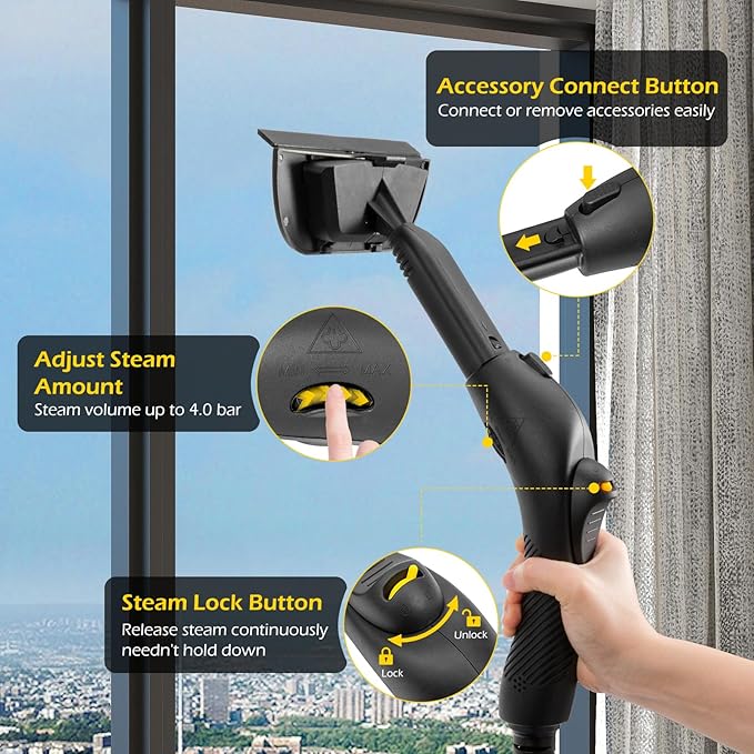 Dyna-Living Steam Cleaner 1500W Steamer for Cleaning with 1.5L Water Tank, Car Steamer Cleaner for Multi-Surface Floors, High-Pressure Steam Cleaner for Car, Portable Car Steamer for Auto Detailing