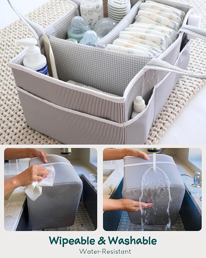 Lily Miles Baby Diaper Caddy Organizer, Baby Shower Basket for Newborn Boys or Girls, Nursery Must Haves for New Mom, Registry Favorites, Large Storage Tote for Changing Table or Car, Gray