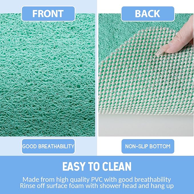 Non-Slip Bathtub Mat, Anti Slip Shower Mat, Fast Drying Bathtub Mats, Foot Scrubber Mat, Anti Slip Mat for Tub, Floor, Bathroom, Kitchen, Home, Hotel (Light Green 40"×16")