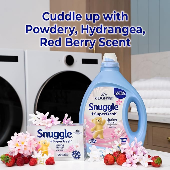 Snuggle Liquid Fabric Softener, SuperFresh Spring Burst, Eliminates Tough Odors, 2X Concentrated, 150 Loads (size may vary)