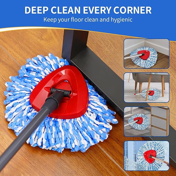 Spin Mop Head Replacement Compatiable with Oceda RinseClean 2-Tank System,12 Microfiber Mop Refills 3 Mop Base kit for Oceda RinseClean,Machine Washable,Easy to Replace Deep Cleaning