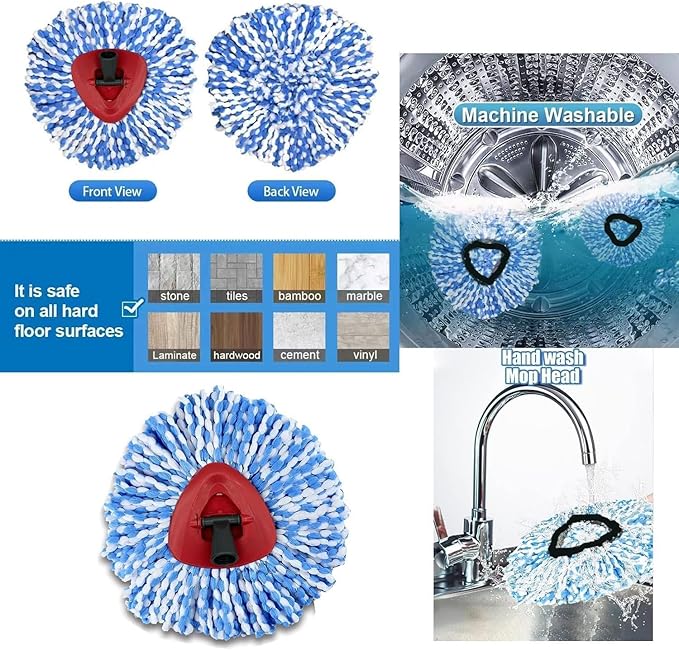Spin Mop Head Replacement Compatiable with Oceda RinseClean 2-Tank System,12 Microfiber Mop Refills 3 Mop Base kit for Oceda RinseClean,Machine Washable,Easy to Replace Deep Cleaning