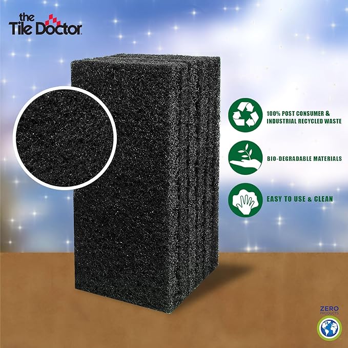 Scrub Doctor 6-Pack of 10 x 4.5 x 1 in. Large Black Scrub Pads and Scrub Pad Holder Scrub-HLD-L-BLK-6, Maximum Abrasion Scrubbing Pads for Cast Iron Pots, BBQ Grills, Oven Cleaning, and Paint Removal