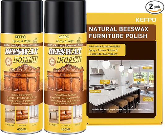Natural Beeswax Furniture Polish : Wood Cleaner & Protector for Wooden Tables Cabinets Leather Furniture and More 2 Pack