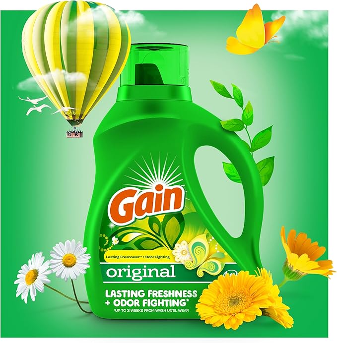 Gain Liquid Laundry Detergent, Original Scent, 154 fl oz, 107 Loads, Freshness + Odor Fighting, High Efficiency Washing Machine Liquid Cleaning Soap