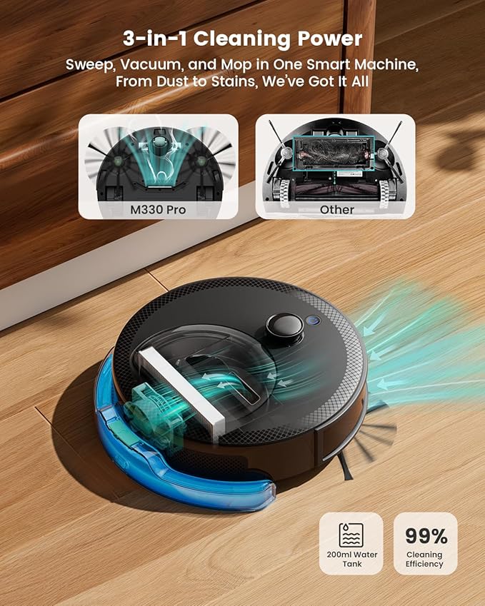 Lefant LiDAR Robot Vacuum and Mop, Smart Mapping and Obstacle Avoidance, Tangle-Free Pet Hair, 2.4G/5G WiFi App Control, Slim Design for Wider Coverage, Carpet Detection, M330 Pro