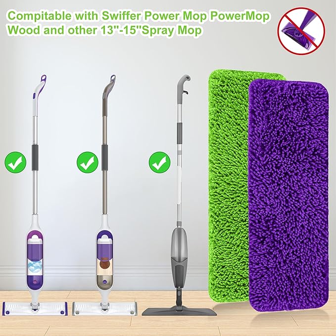Aifacay Reusable Mop Pads for Swiffer PowerMop, 6 Pack Microfiber Pads Refills for 13''-15'' Spray Mop Washable and Machine Replacement Heads Wet Dry Mops Wood Floor Pads, Upgrade Designed for Pets