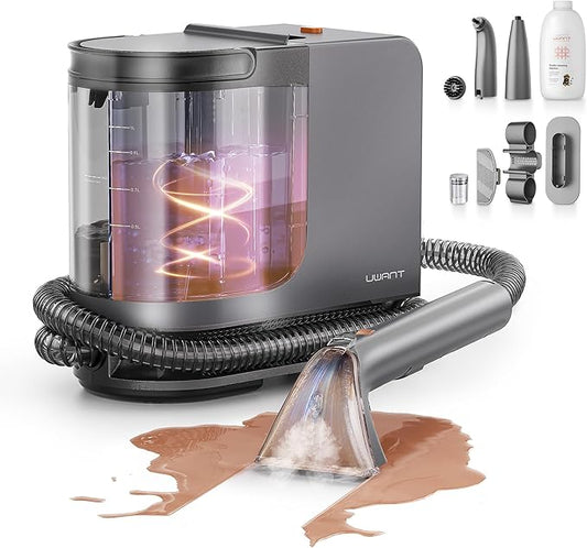 uwant Portable Carpet Cleaner with Steam& Heating System 18Kpa Powerful Suction Carpet Cleaner with 4 Cleaning Tools& Solution 2 in 1 Upholstery Cleaner Steam Cleaner for Pets, Car (Old version)
