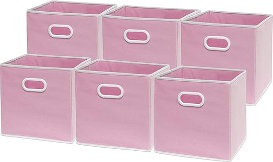 Simple Houseware Foldable Cube Storage Bins with Handles, 11-Inch, Pink, 6-Pack, Fabric Cubes Organizer for Closet or Shelves