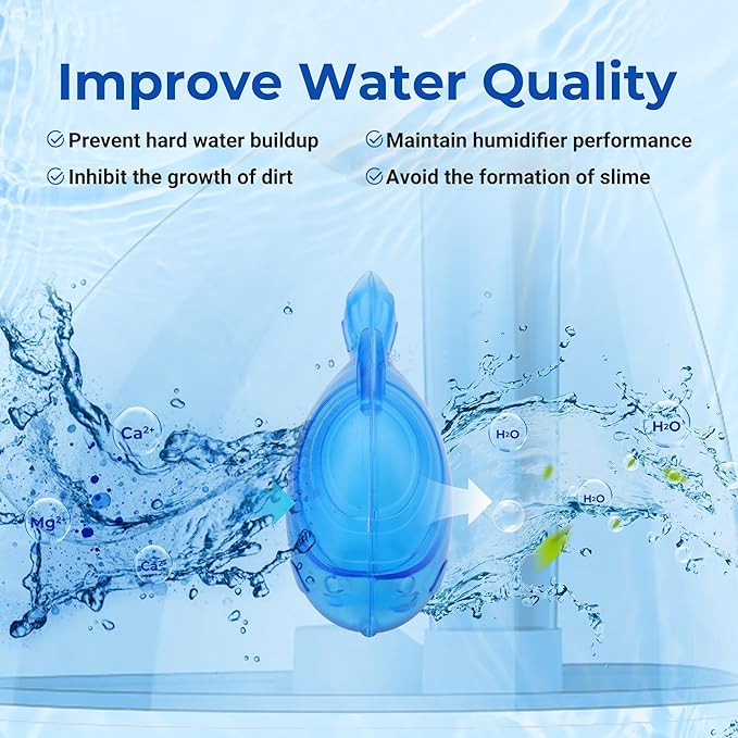 Funmit Humidifier Cleaning Fish, 12 Pack Humidifier Cleaner for Humidifiers and Fish Tanks, Purifies Water, Prevents Hard Water Build-Up, Reduces Scale, Blue