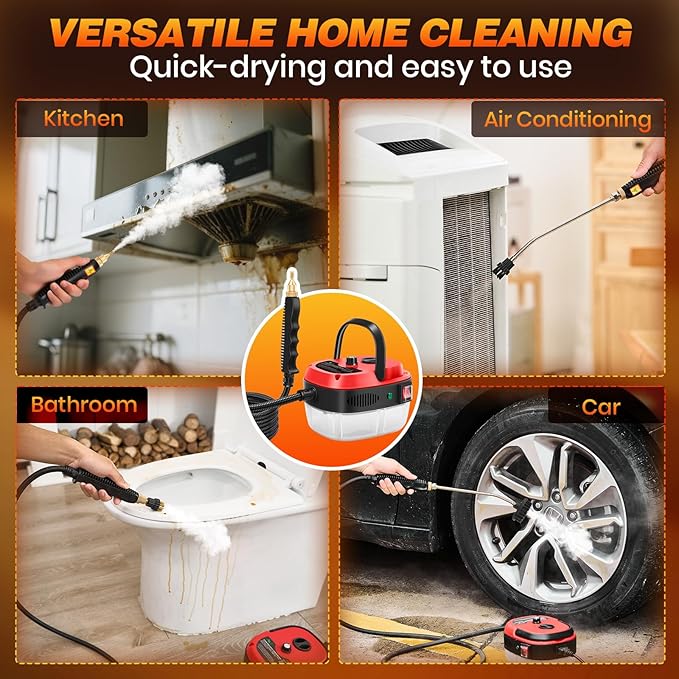 2500W Handheld Steam Cleaner, 10S Rapid Heating Steamer with 6 Adjustable Levels, 36oz Large Capacity Water Tank, Portable High-Power Steam Cleaner for Home, Kitchen, Bathroom, Floor, Car