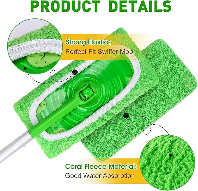12Pcs Reusable Microfiber Mop Pads Compatible with Sweeper Mops,Dry Sweeping Cloths & Wet Mopping Pads Refills,Washable Mop Pads for Floor Cleaning