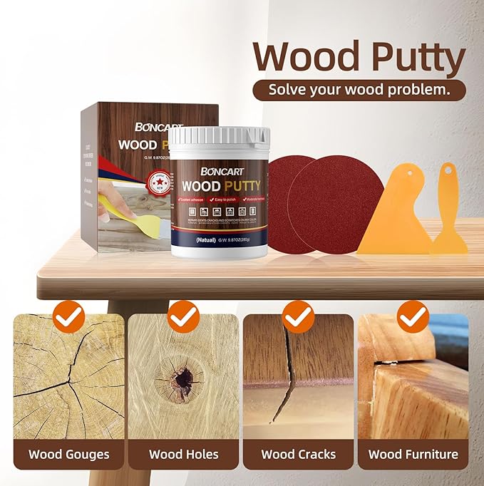 Wood Filler,Wood Putty,Wood Filler Paintable,Wood Repair Putty Stainable,9.87 Ounce Natual Wood Filler,Wood Furniture Repair Kit,Quickly Repair Any Broken and defective Wooden Furniture