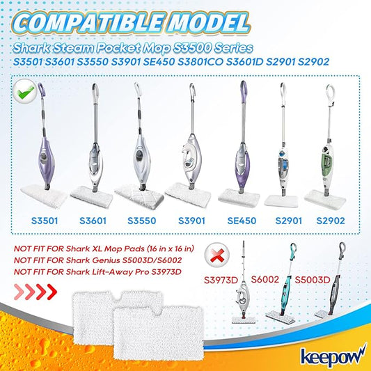 KEEPOW Steam Mop Replacement Pads Compatible with Shark S3500 Series S3501 S3601 S3550 S3901 SE450 S3801CO S3601D S2901Steamer Pocket Mop Washable Microfiber for All Hard Floors Cleaner (5 White)