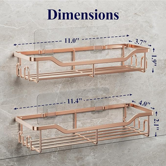 Kitsure Shower Caddy Large - Adhesive Shower Organizer, Stainless Steel Shelf for Inside Shower, No Drill Bathroom Organizers and Storage, Home Decor Accessories, 2 Pack, Rose Gold