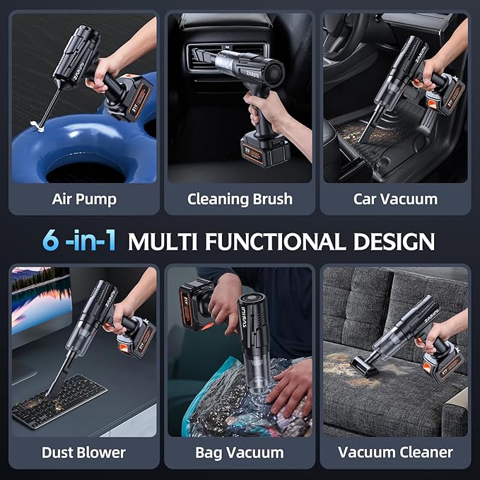 Cordless Handheld Car Vacuum Cleaner, 50,000Pa High-Power Brushless Motor, Rechargeable Dust Buster with 2 Batteries & Charger, 6-in-1 Portable Vacuum Cleaners for Home, Pet Hair, Bright Black