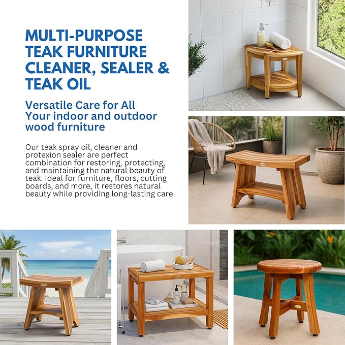 EcoDecors Protective Bundle – Loveable Teak Conditioning Oil, Teak Furniture Cleaner, and Protexion Teak Sealer Spray Bottle