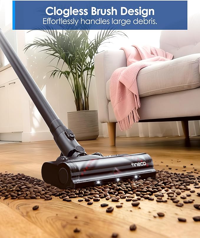 Tineco Pure ONE S20 Cordless Vacuum Cleaner,Clogless Brush Design,Up to 55 Minutes of Runtime,6-Stage Filtration System,LED Brush Headlights, Stick Vacuum Cleaner for Pet Hair, Carpet & Hard Floor