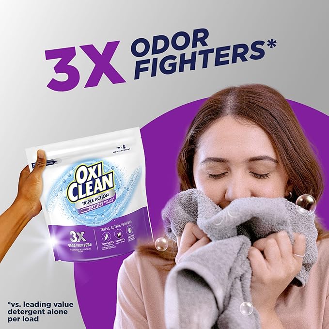 OxiClean Triple Action Odor Blasters, Removes Stains and Eliminates Tough Odors, Stain Remover Powder, Use with Detergent, Color-Safe and Chlorine-Free, 4 Lbs, Pack of 1