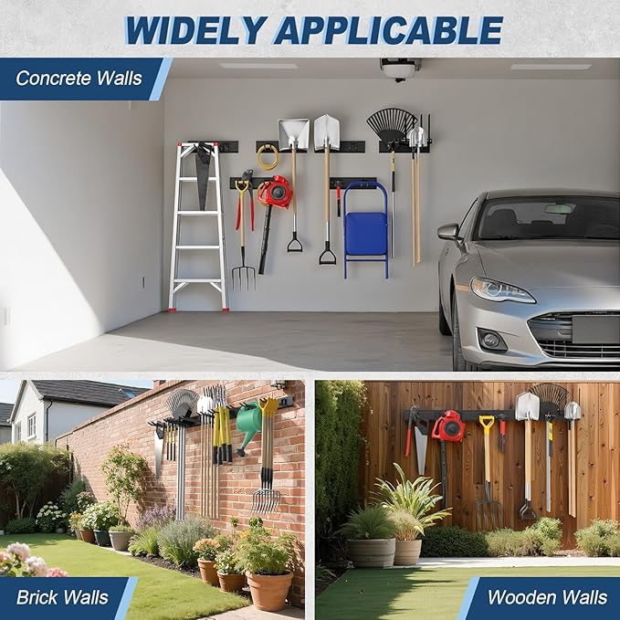 Housolution Heavy Duty Garage Wall Organizer 96 Inch - 20Pack Carries 720 lbs, Garage Tool Storage System, 6 Rails with 12 Adjustable Metal Hooks, Garden Yard Shed Rack for Rake Broom Mop Snowboard