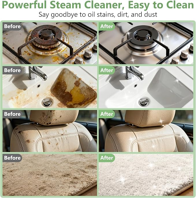 Steam Cleaner, Portable Steamer for Cleaning with 15pcs Accessories, 6-Level Adjustable, 15s Heat-Up, Handheld Steam Cleaner for Home, Tile, Grease, Dirt, Car Detailing, Christmas Gifts for Women, Men