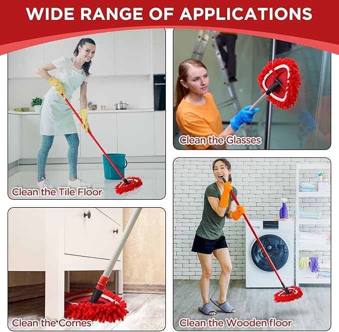 Baderke 6 Pack Chenille Mop Heads Replacements Compatible with 1 Tank System Chenille Duster Replacement Heads Microfiber Spin Mop Refill Pads Reusable Dust Refills for Floor Cleaning (Red)