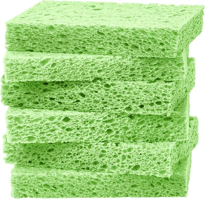 ARCLIBER Cellulose Sponges, Heavy Duty Scrub Kitchen Sponge, Clean Tough Messes Without Scratching, Pop Up Eco Sponges DIY Green (6 Pack), TBWS-10006-Gr