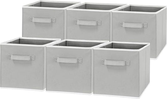 Simple Houseware Foldable Cube Storage Bins, 11-Inch Gray, 6-Pack Fabric Cubes Organizer for Closet or Shelves