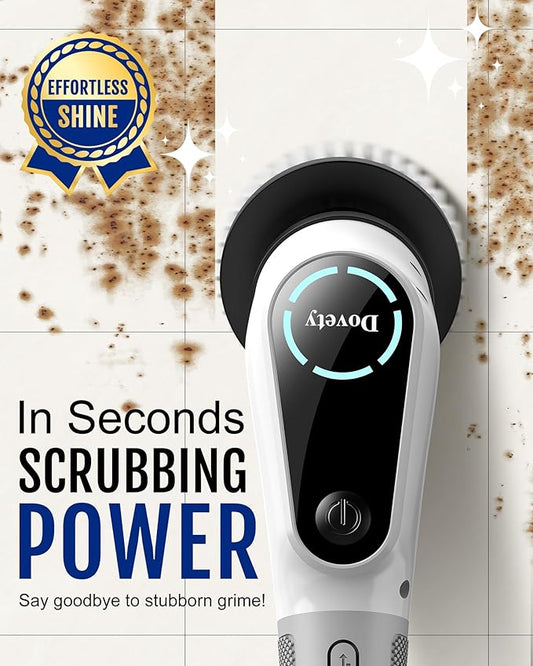 Dovety Electric Spin Scrubber, Cordless Cleaning Brush, Shower Scrubber with 8 Replaceable Brush Head, Power Cleaning Brush with Extension Handle, 2 Adjustable Speed, for Bathtub Grout Tile Floor